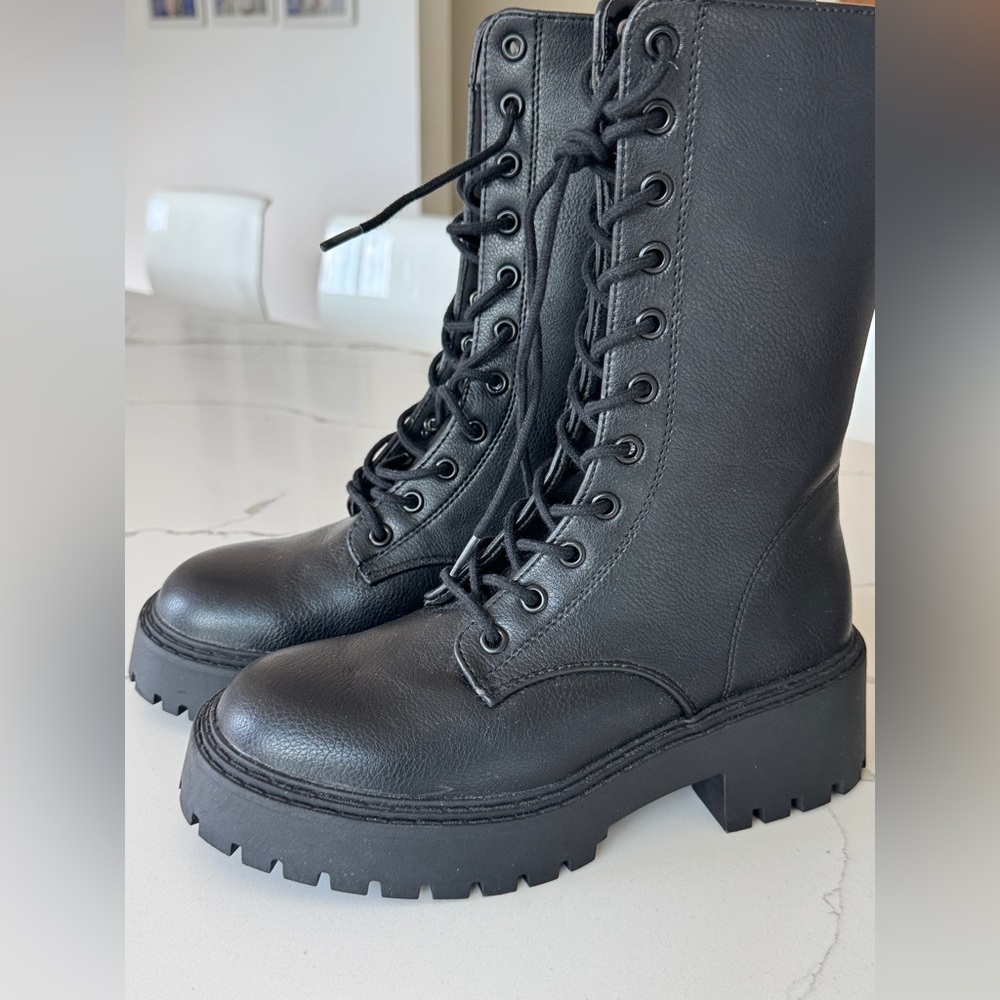 Primark Black Leather Combat Boots
